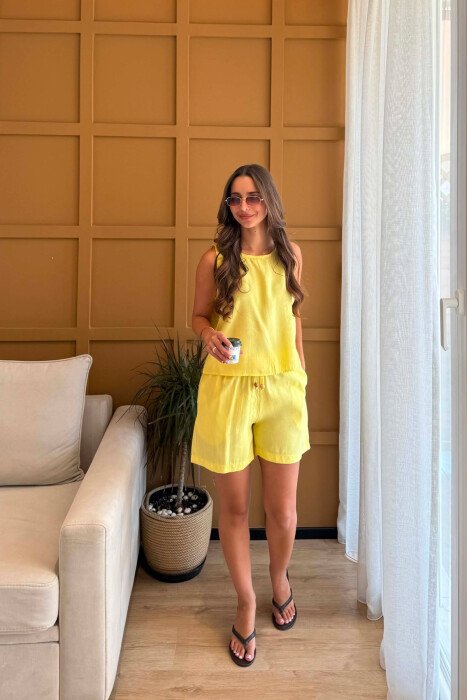 ONE COLOR SIMPLE TANK TOP + SHORTS WOMAN SET YELLOW/E VERDHE 