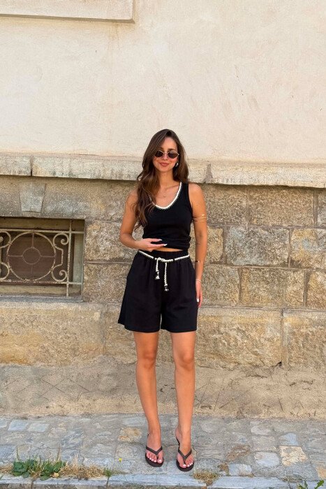 ONE COLOR SIMPLE TANK TOP + SHORTS WOMEN SET BLACK/ E ZEZE - 2