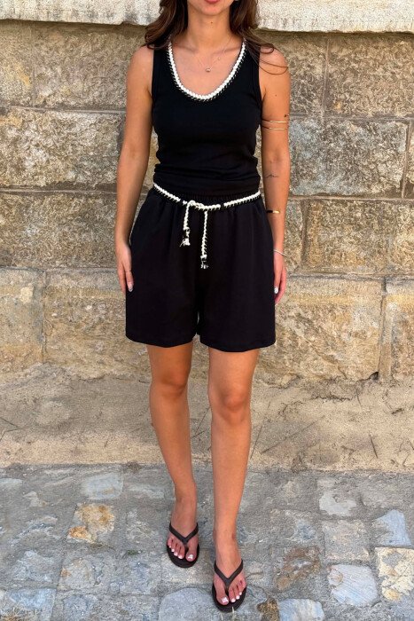 ONE COLOR SIMPLE TANK TOP + SHORTS WOMEN SET BLACK/ E ZEZE - 3