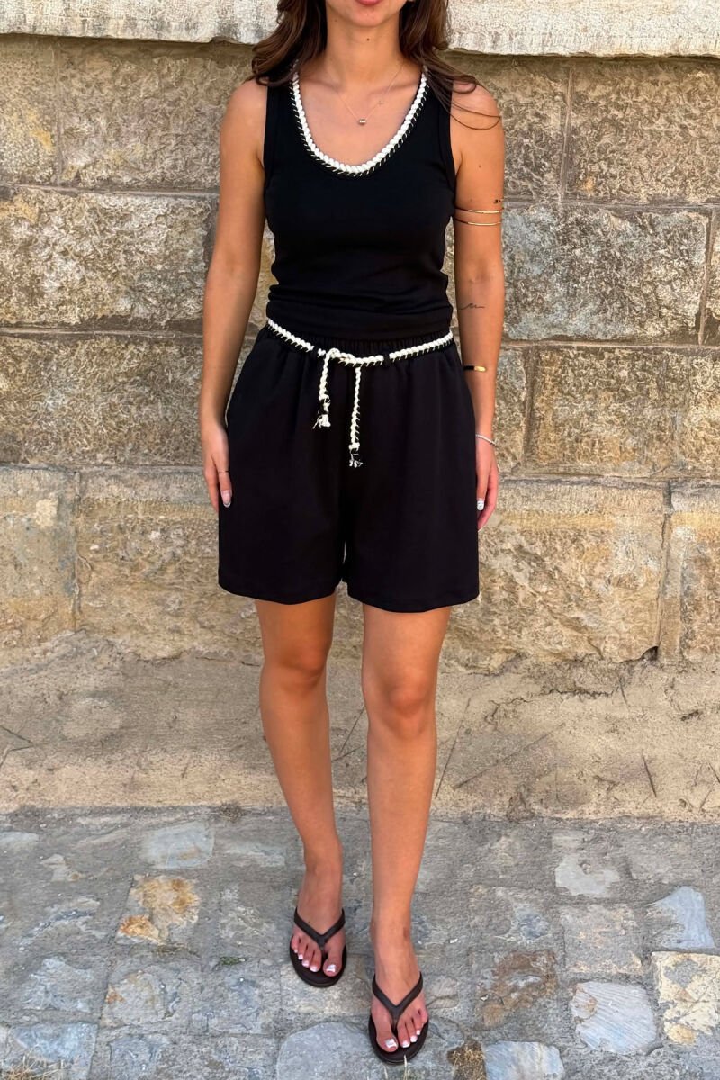 ONE COLOR SIMPLE TANK TOP + SHORTS WOMEN SET BLACK/ E ZEZE - 3