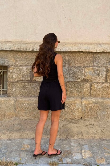 ONE COLOR SIMPLE TANK TOP + SHORTS WOMEN SET BLACK/ E ZEZE - 4