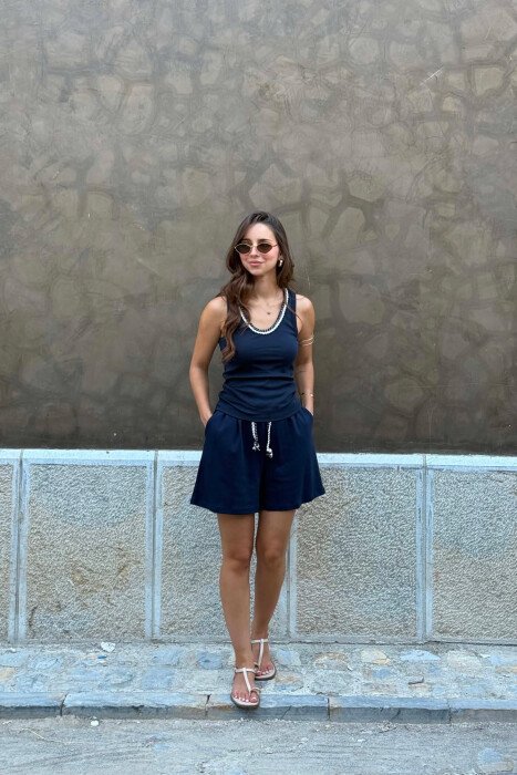 ONE COLOR SIMPLE TANK TOP + SHORTS WOMEN SET BLUE/BLU - 2