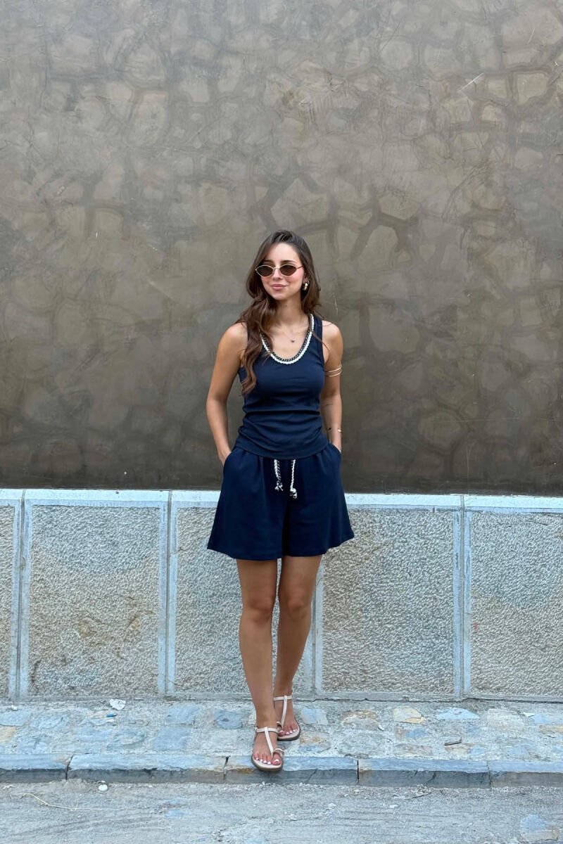ONE COLOR SIMPLE TANK TOP + SHORTS WOMEN SET BLUE/BLU - 2