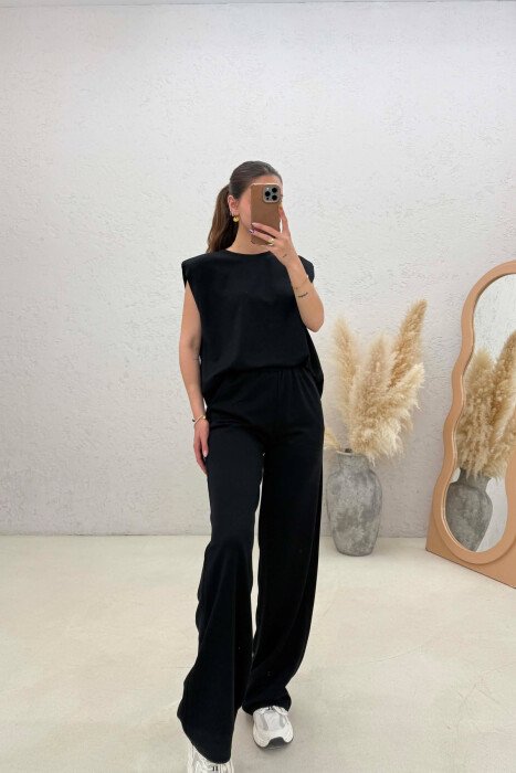 ONE COLOR SIMPLE TANK TOP + SWEATPANTS WOMAN SET BLACK/ E ZEZE - 1