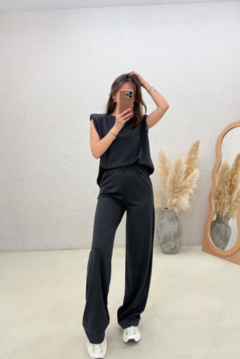 ONE COLOR SIMPLE TANK TOP + SWEATPANTS WOMAN SET DARK GREY/GEE 