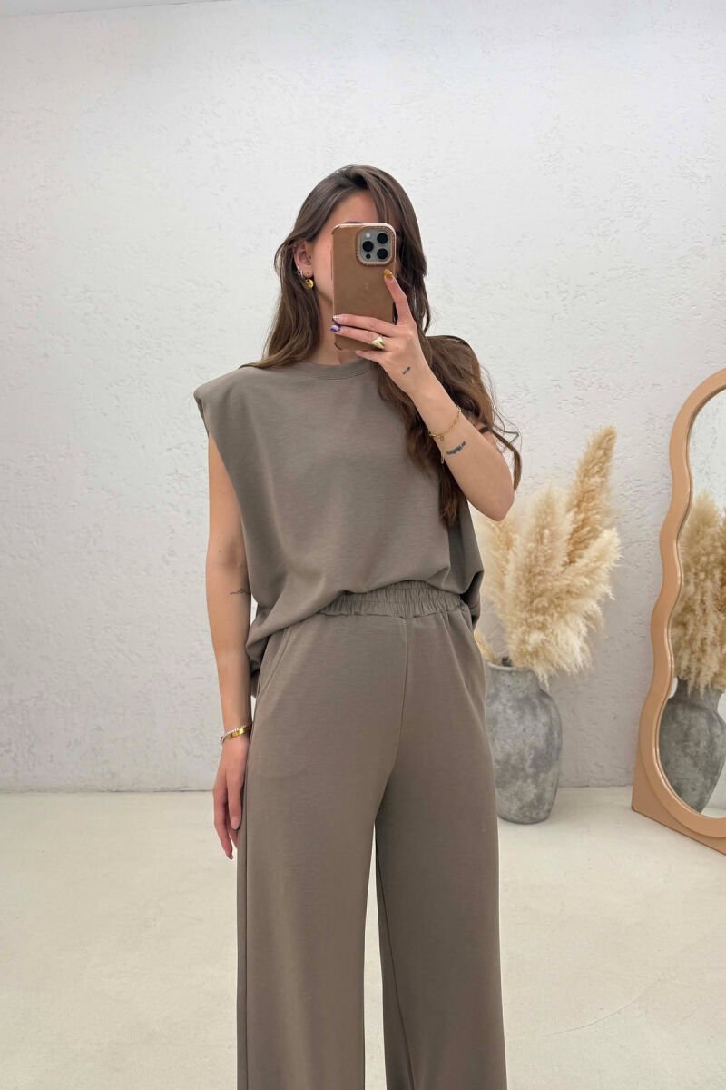 ONE COLOR SIMPLE TANK TOP + SWEATPANTS WOMAN SET LIGHT BROWN/KAZB - 2