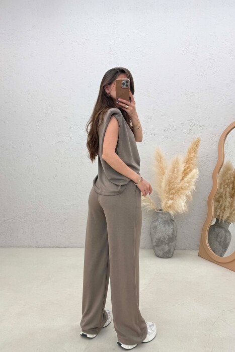 ONE COLOR SIMPLE TANK TOP + SWEATPANTS WOMAN SET LIGHT BROWN/KAZB - 4