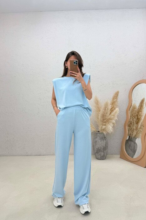 ONE COLOR SIMPLE TANK TOP + SWEATPANTS WOMAN SET LIGHTBLUE/BZ - 1