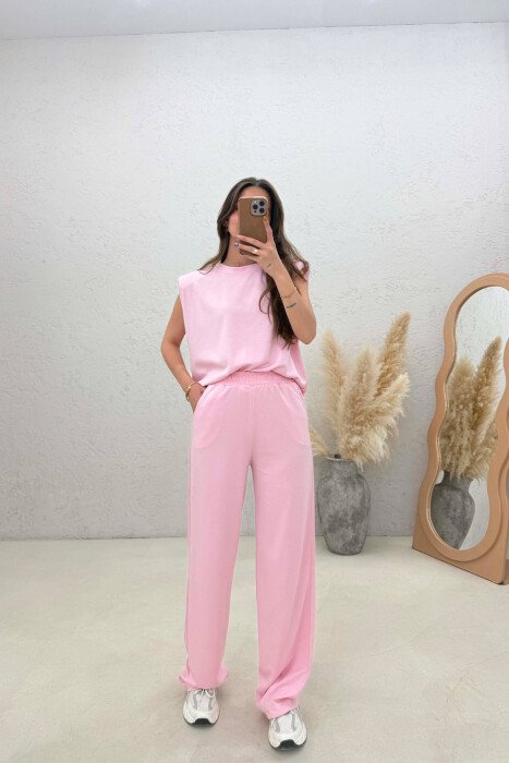 ONE COLOR SIMPLE TANK TOP + SWEATPANTS WOMAN SET PINK/ROZE 