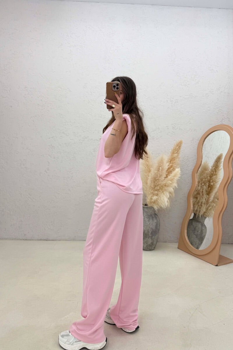 ONE COLOR SIMPLE TANK TOP + SWEATPANTS WOMAN SET PINK/ROZE - 2