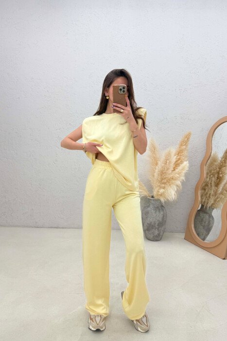ONE COLOR SIMPLE TANK TOP + SWEATPANTS WOMAN SET YELLOW/E VERDHE 
