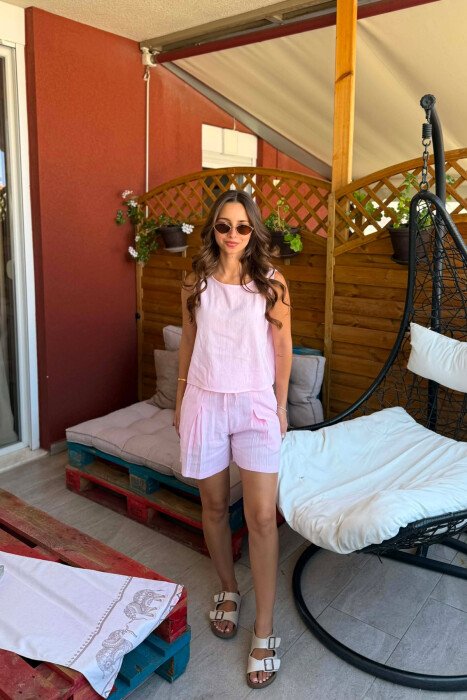 ONE COLOR SIMPLE TANK TOP + TROUSERS WOMAN SET PINK/ROZE - 1