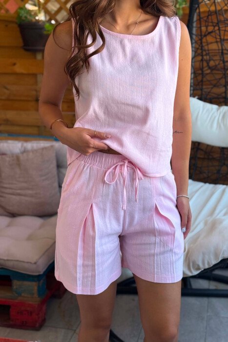 ONE COLOR SIMPLE TANK TOP + TROUSERS WOMAN SET PINK/ROZE - 2