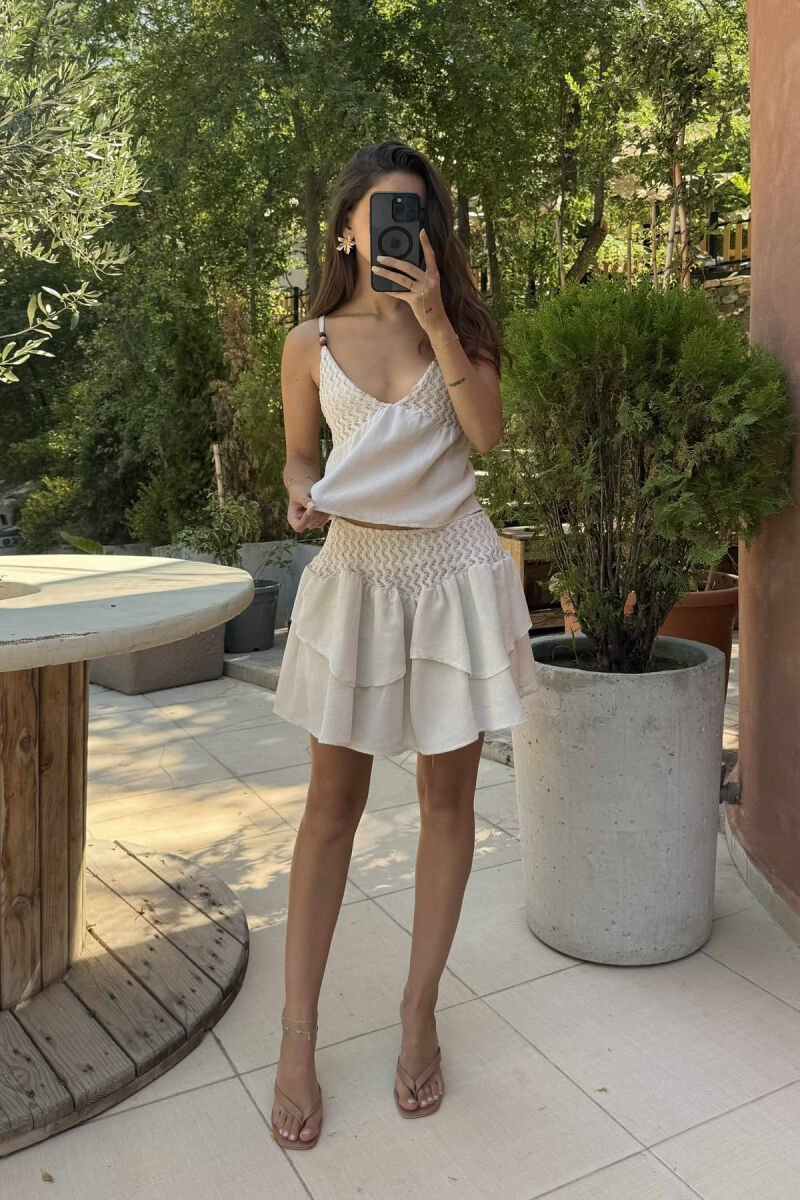 ONE COLOR SIMPLE TANK TOP+SKORT WOMEN SET CREAM/KREM - 1
