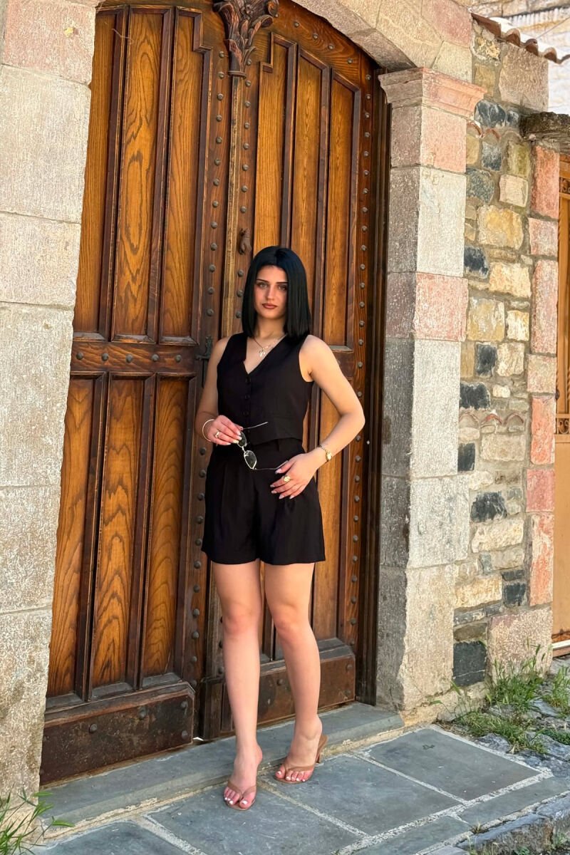ONE COLOR SIMPLE VEST + SHORTS WOMAN SET BLACK/ E ZEZE - 1