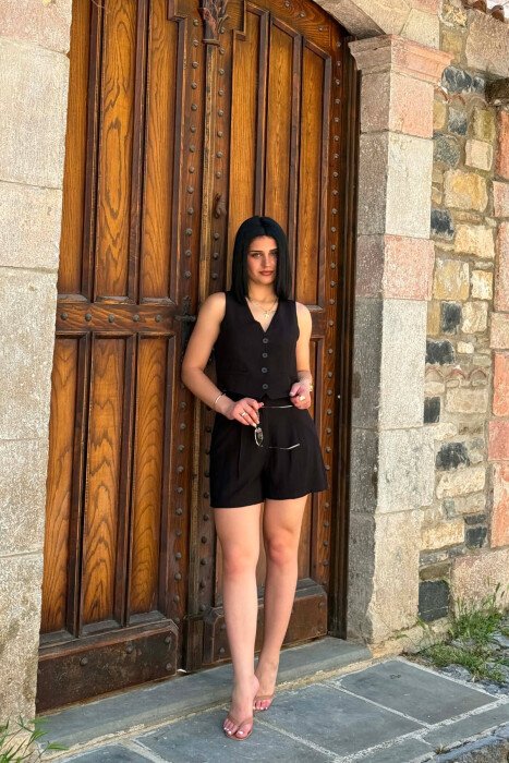 ONE COLOR SIMPLE VEST + SHORTS WOMAN SET BLACK/ E ZEZE - 2