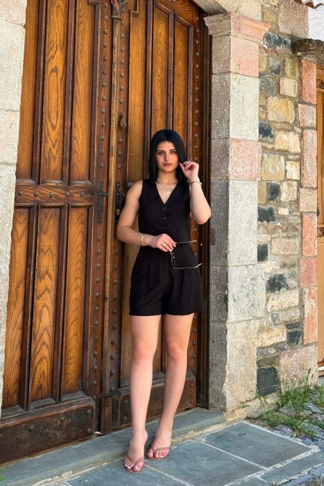 ONE COLOR SIMPLE VEST + SHORTS WOMAN SET BLACK/ E ZEZE - 4
