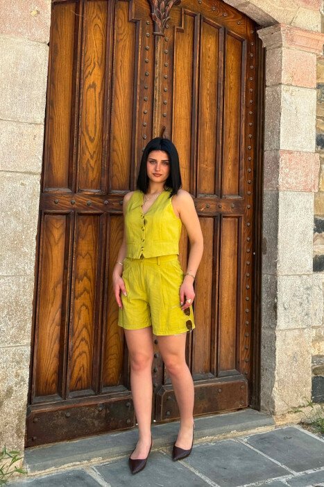ONE COLOR SIMPLE VEST + SHORTS WOMAN SET LIGHT GREEN/JEZB - 1