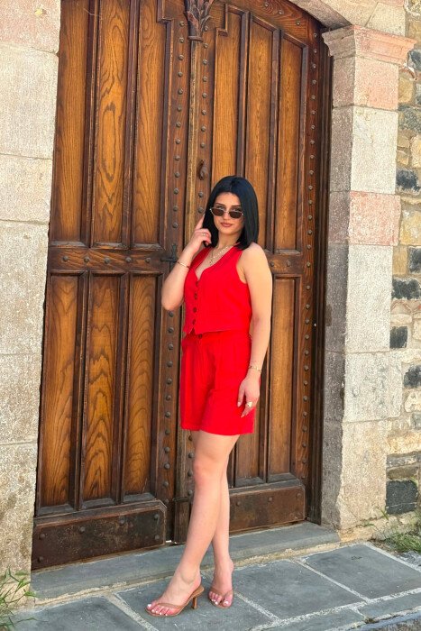 ONE COLOR SIMPLE VEST + SHORTS WOMAN SET RED/E KUQE - 4