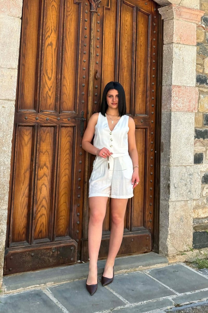 ONE COLOR SIMPLE VEST + SHORTS WOMAN SET WHITE-E BARDHE - 1