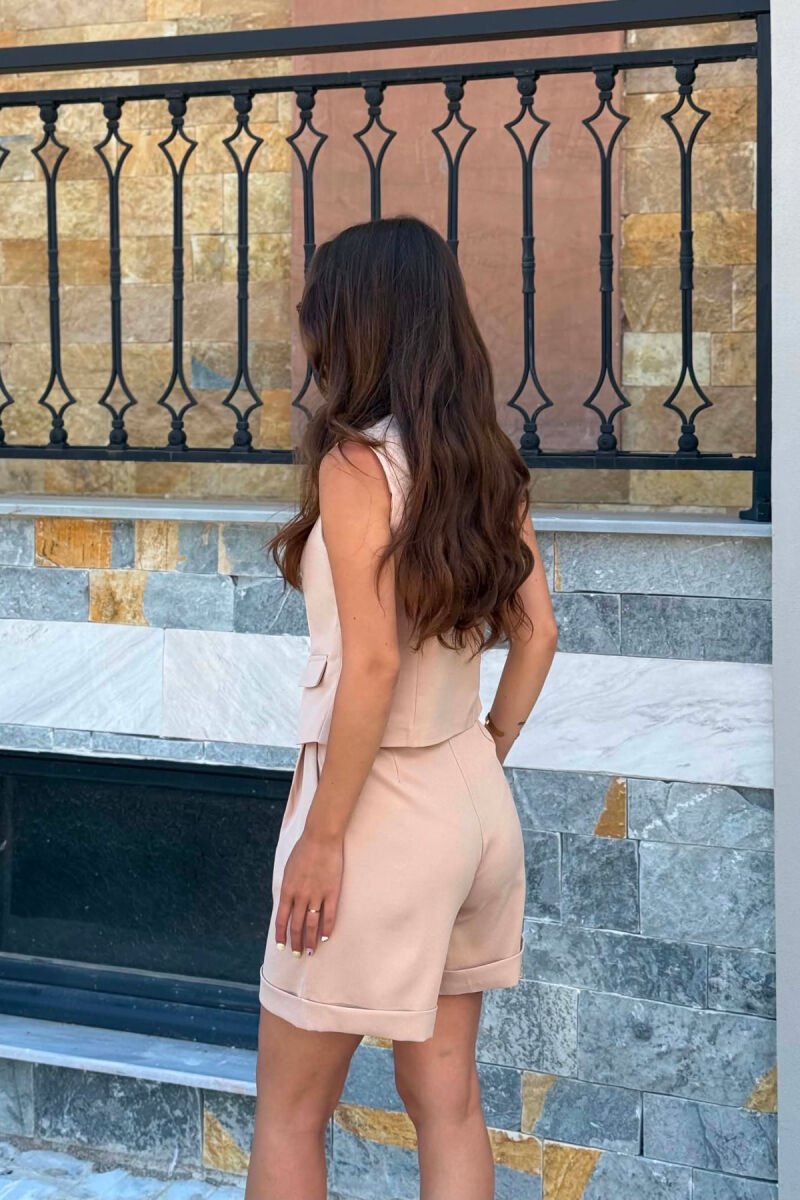 ONE COLOR SIMPLE VEST+SHORTS WOMEN SET BEIGE/BEZHE - 5