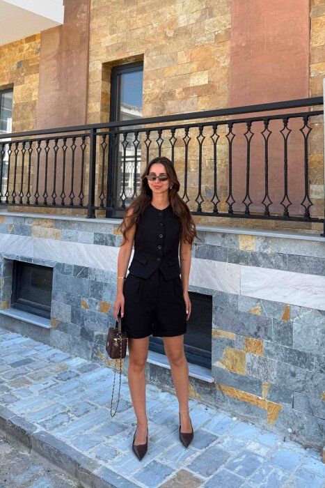 ONE COLOR SIMPLE VEST+SHORTS WOMEN SET BLACK/ E ZEZE - 1