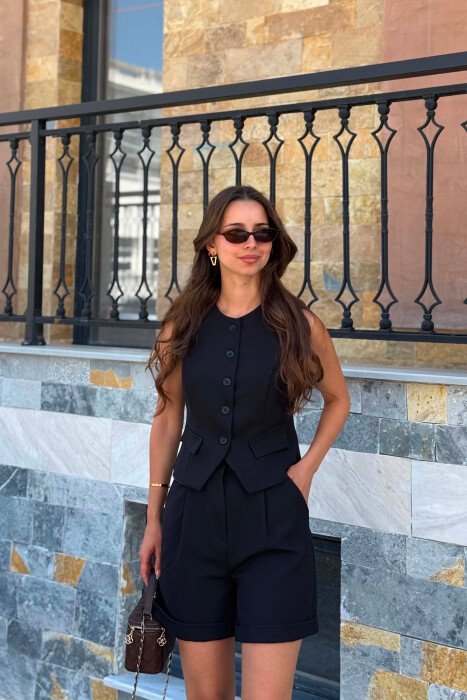 ONE COLOR SIMPLE VEST+SHORTS WOMEN SET BLACK/ E ZEZE - 2
