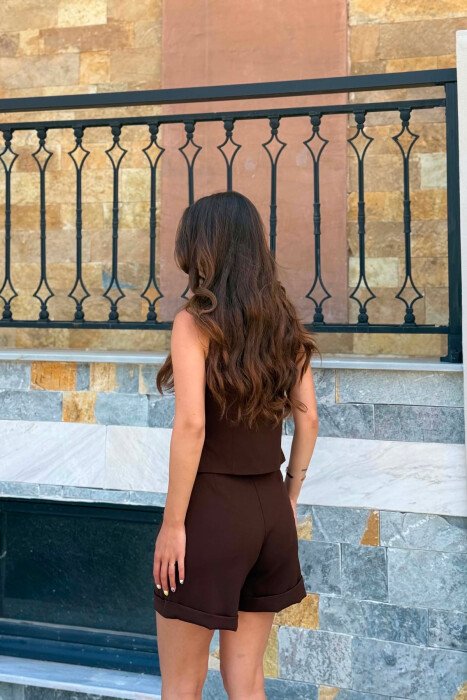 ONE COLOR SIMPLE VEST+SHORTS WOMEN SET BROWN/KAFE - 4