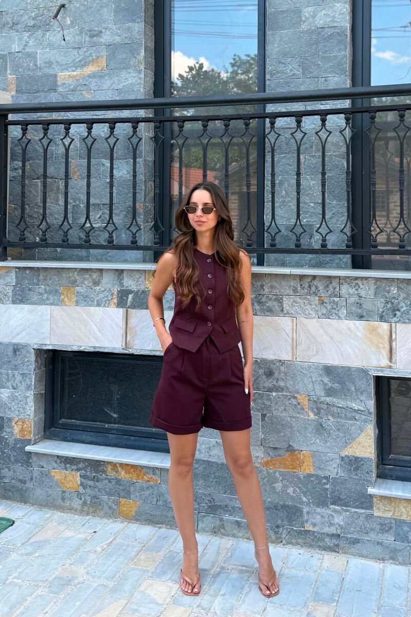 ONE COLOR SIMPLE VEST+SHORTS WOMEN SET DARK BURGUNDY/VISHNJE E ERRET - 1