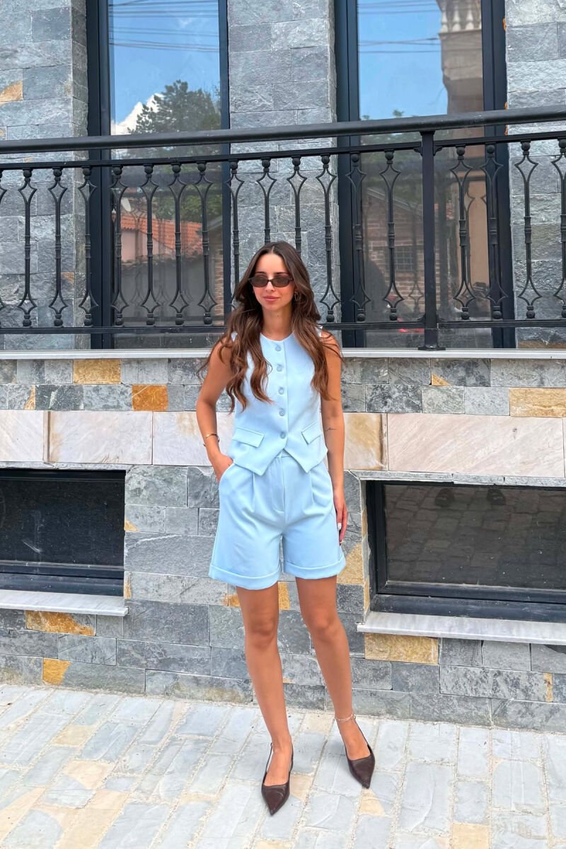 ONE COLOR SIMPLE VEST+SHORTS WOMEN SET LIGHTBLUE/BZ - 1
