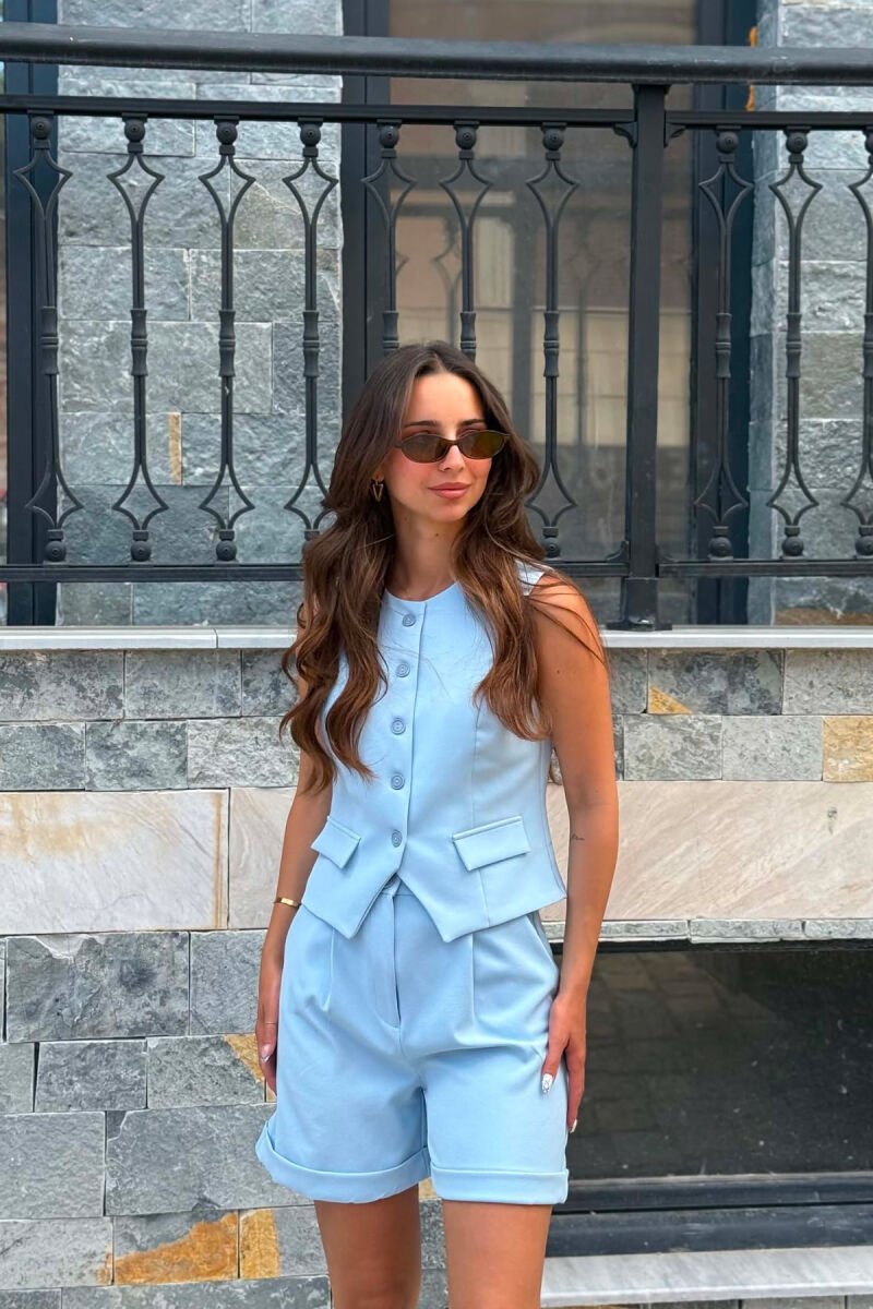 ONE COLOR SIMPLE VEST+SHORTS WOMEN SET LIGHTBLUE/BZ - 2