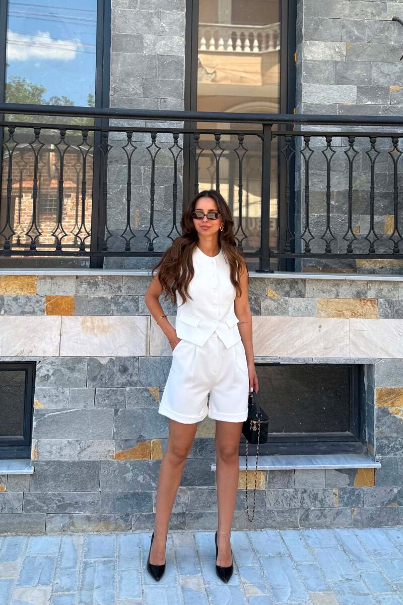 ONE COLOR SIMPLE VEST+SHORTS WOMEN SET WHITE-E BARDHE - 1
