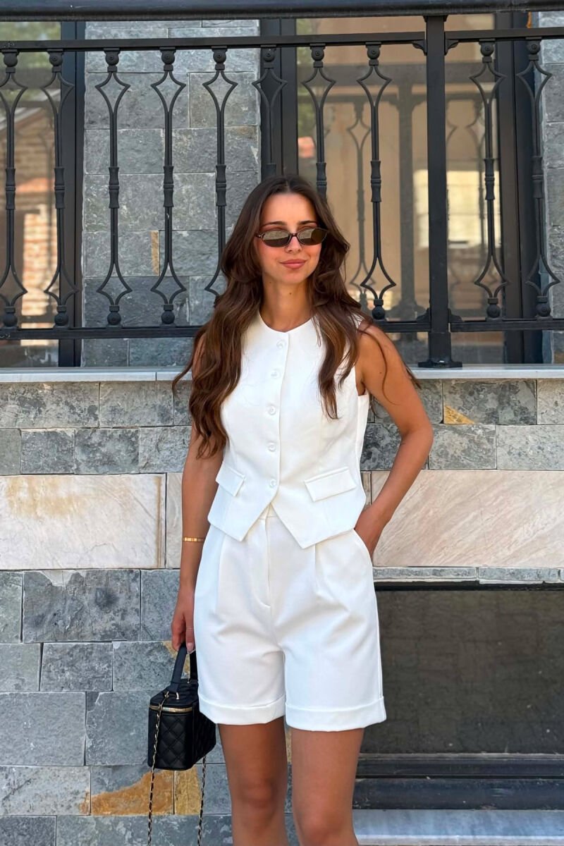 ONE COLOR SIMPLE VEST+SHORTS WOMEN SET WHITE-E BARDHE - 2
