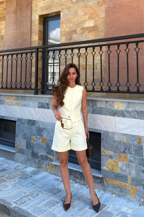 ONE COLOR SIMPLE VEST+SHORTS WOMEN SET YELLOW/E VERDHE - 5