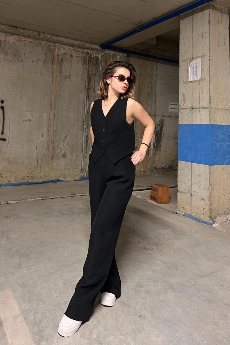 ONE COLOR SIMPLE VEST+TROUSERS WOMEN SET BLACK/ E ZEZE - 3