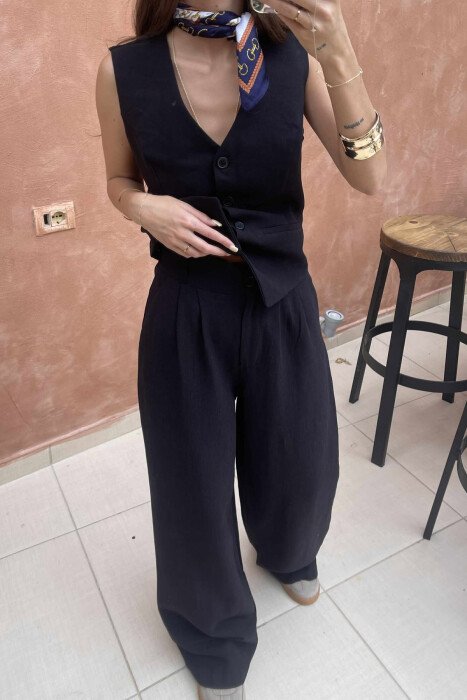 ONE COLOR SIMPLE VEST+TROUSERS WOMEN SET BLACK/ E ZEZE - 3