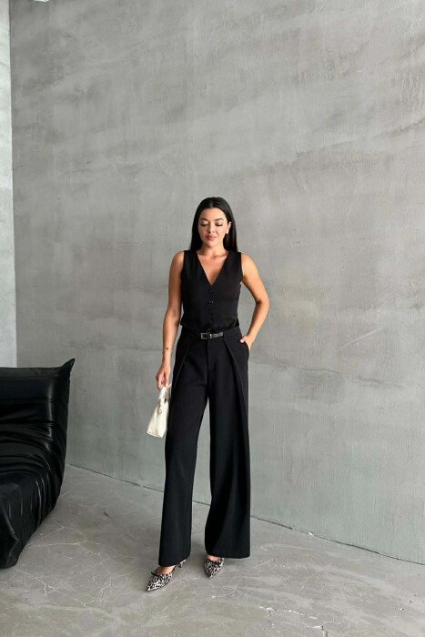 ONE COLOR SIMPLE VEST+TROUSERS WOMEN SET BLACK/ E ZEZE - KLAUDIO FASHION