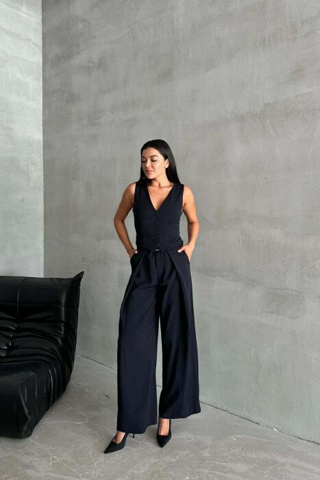 ONE COLOR SIMPLE VEST+TROUSERS WOMEN SET BLUE/BLU - KLAUDIO FASHION