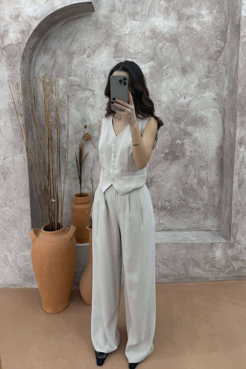 ONE COLOR SIMPLE VEST+TROUSERS WOMEN SET CREAM/KREM - 5