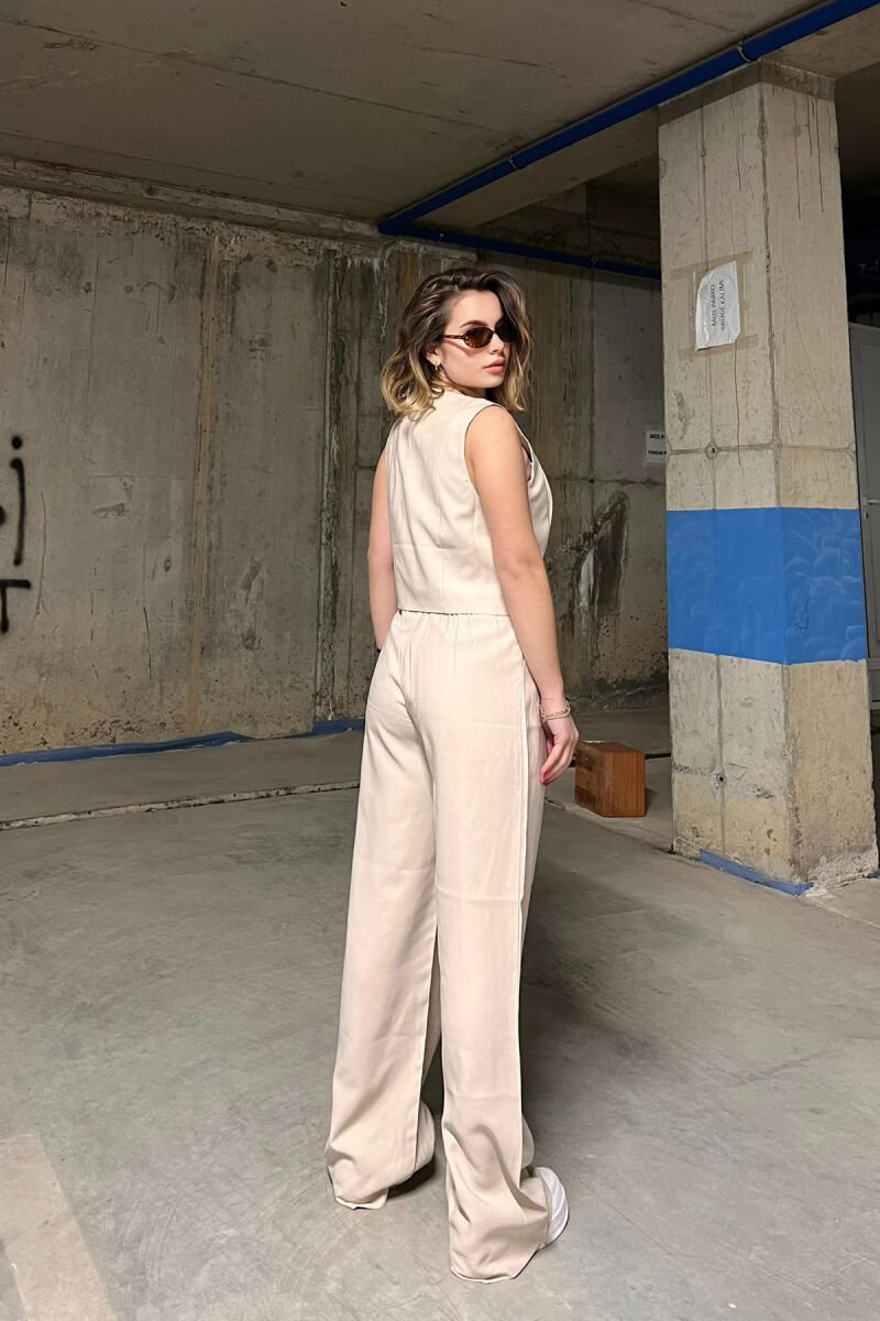 ONE COLOR SIMPLE VEST+TROUSERS WOMEN SET CREAM/KREM - 4