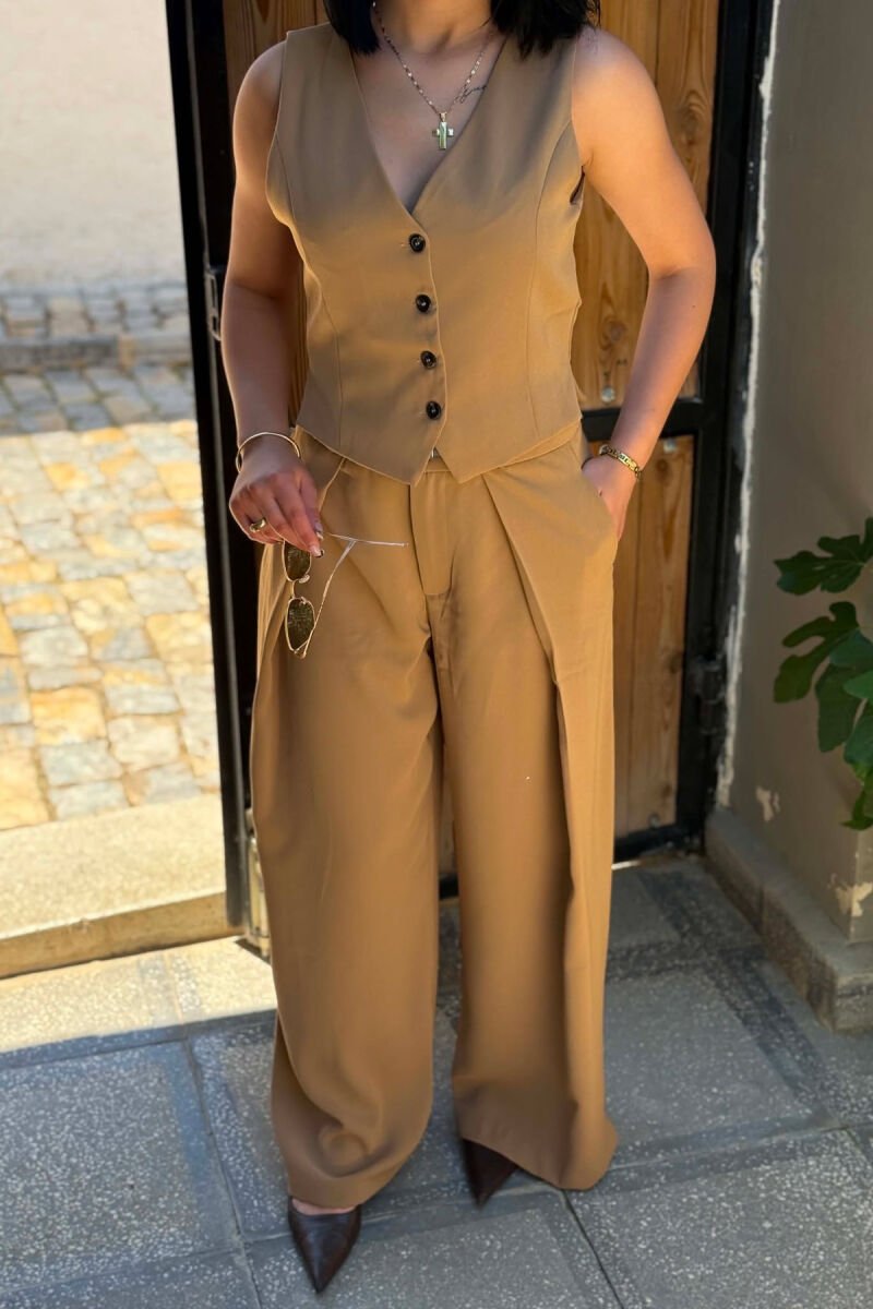 ONE COLOR SIMPLE VEST+TROUSERS WOMEN SET LIGHT BROWN/KAZB - 2