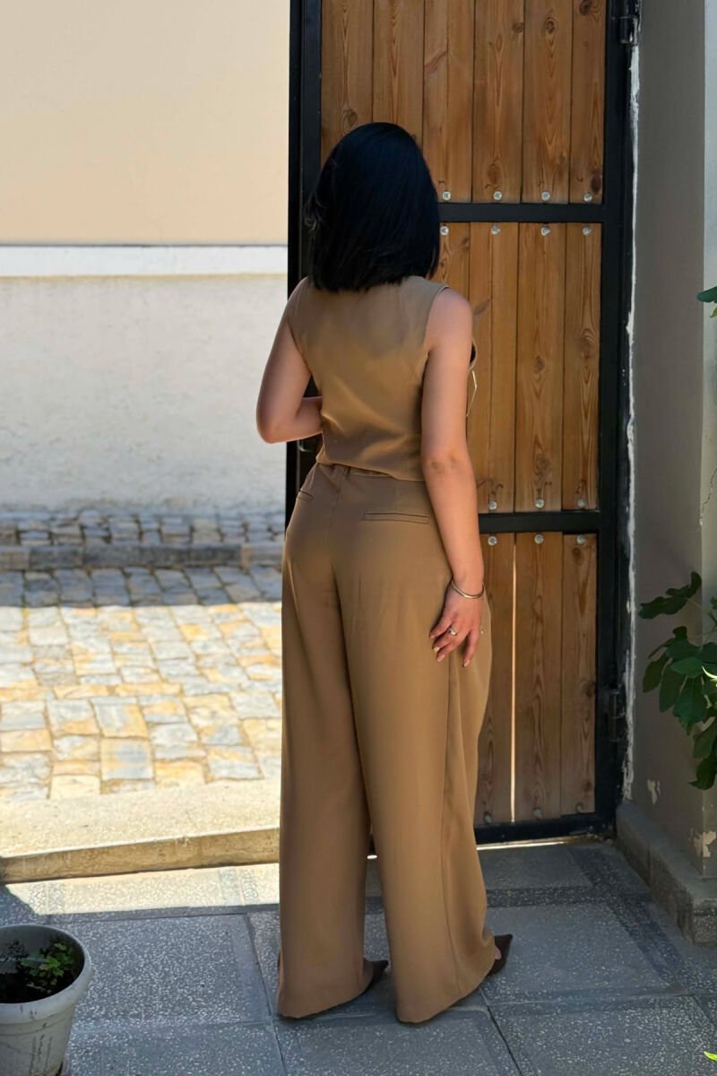ONE COLOR SIMPLE VEST+TROUSERS WOMEN SET LIGHT BROWN/KAZB - 3