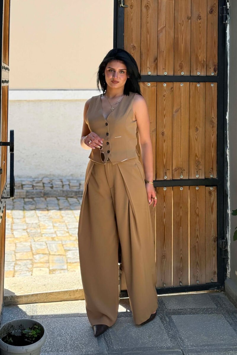 ONE COLOR SIMPLE VEST+TROUSERS WOMEN SET LIGHT BROWN/KAZB - 4