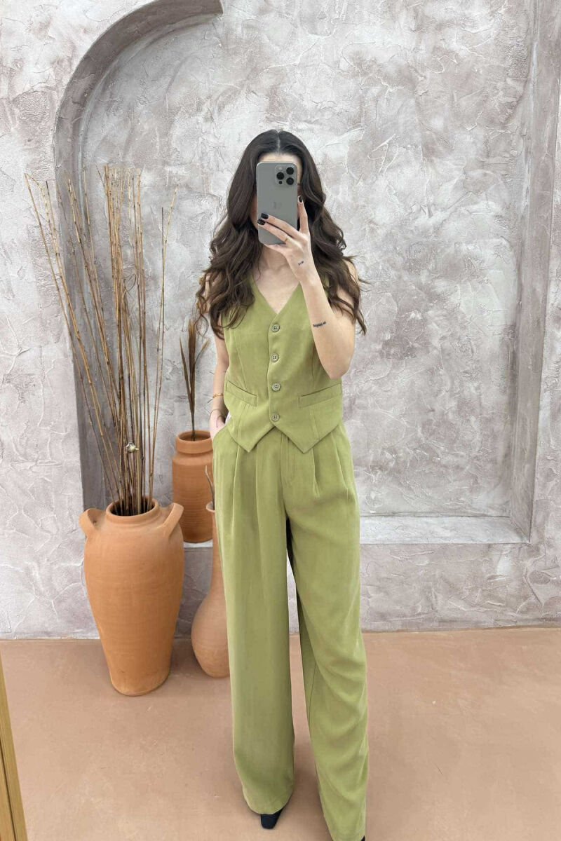 ONE COLOR SIMPLE VEST+TROUSERS WOMEN SET LIGHT GREEN/JEZB - 5