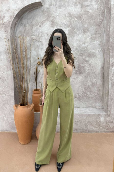 ONE COLOR SIMPLE VEST+TROUSERS WOMEN SET LIGHT GREEN/JEZB - 6