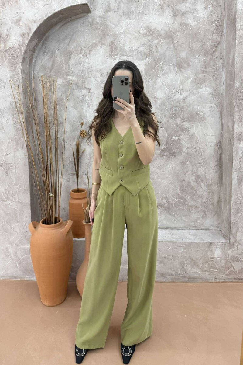 ONE COLOR SIMPLE VEST+TROUSERS WOMEN SET LIGHT GREEN/JEZB - 6
