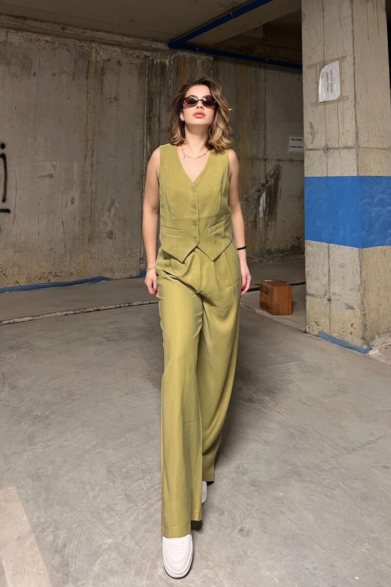 ONE COLOR SIMPLE VEST+TROUSERS WOMEN SET LIGHT GREEN/JEZB - 1