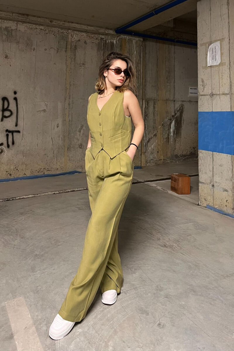ONE COLOR SIMPLE VEST+TROUSERS WOMEN SET LIGHT GREEN/JEZB - 4