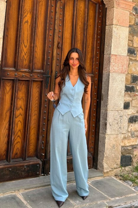 ONE COLOR SIMPLE VEST+TROUSERS WOMEN SET LIGHTBLUE/BZ 