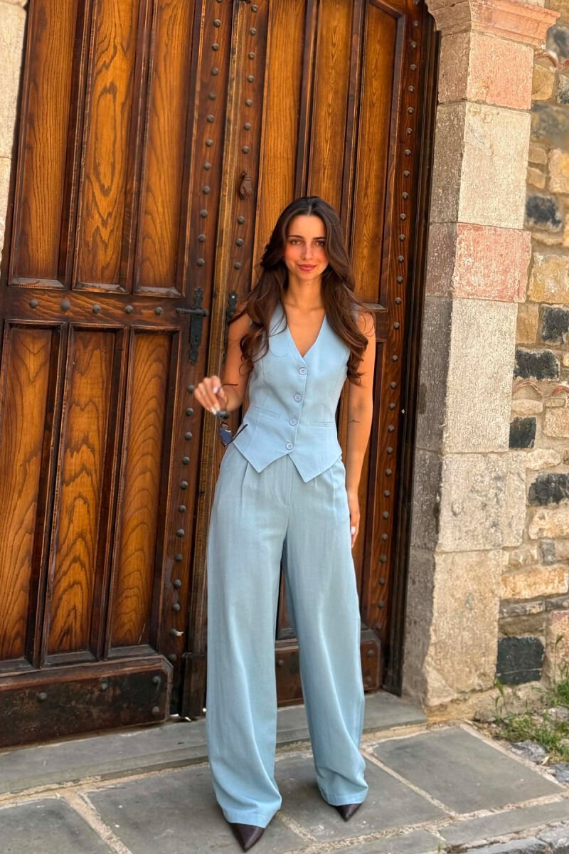 ONE COLOR SIMPLE VEST+TROUSERS WOMEN SET LIGHTBLUE/BZ - 1